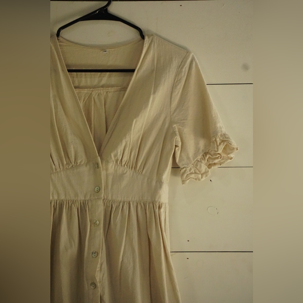 Textured Off White Dress with Buttons